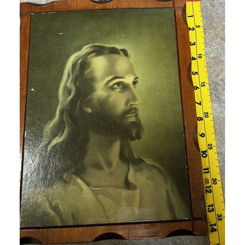 Jesus Christ Print Wood Dickson Wall Hanging Vtg USA 10x14